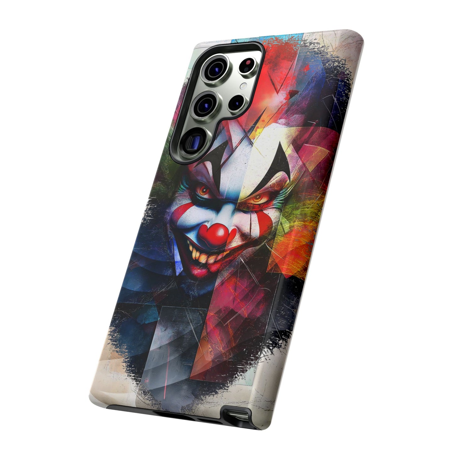 Whimsical Clown iPhone, Google, Samsung Tough Phone Cover. Perfect Gift for Protecting the phones of Movie and Halloween enthusiasts.