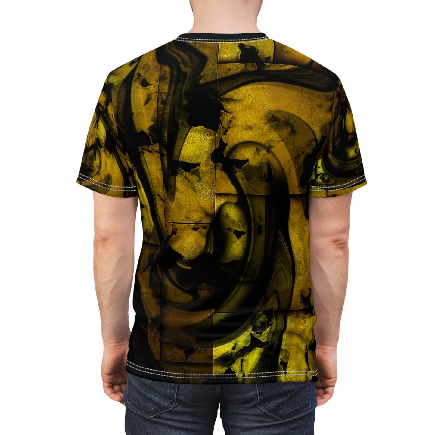 Artistic Golden Unisex Tee, Stylish T-shirt, Abstract Graphic Top, Modern Minimalist Shirt, Fashionable Gender Neutral