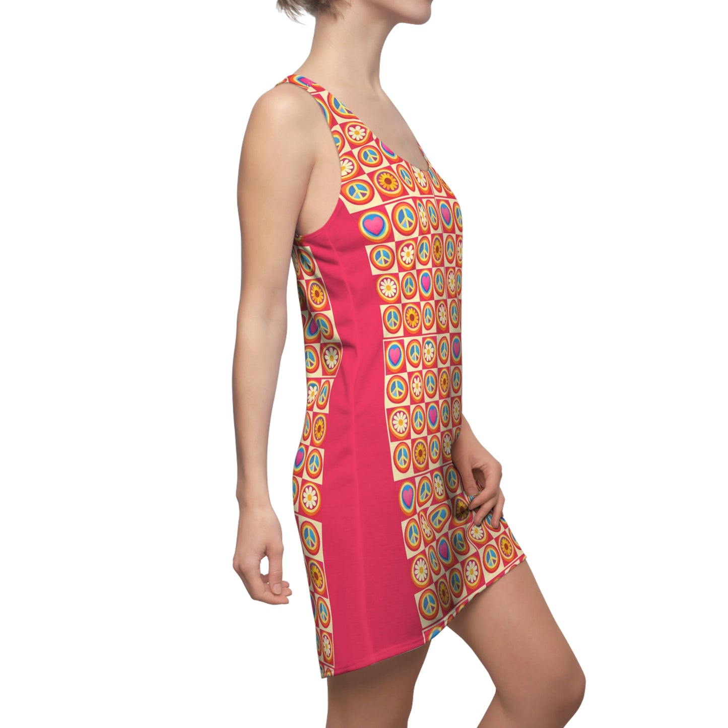 Retro Floral Heart Mosaic Racerback Dress — Bright Boho AOP Summer Dress