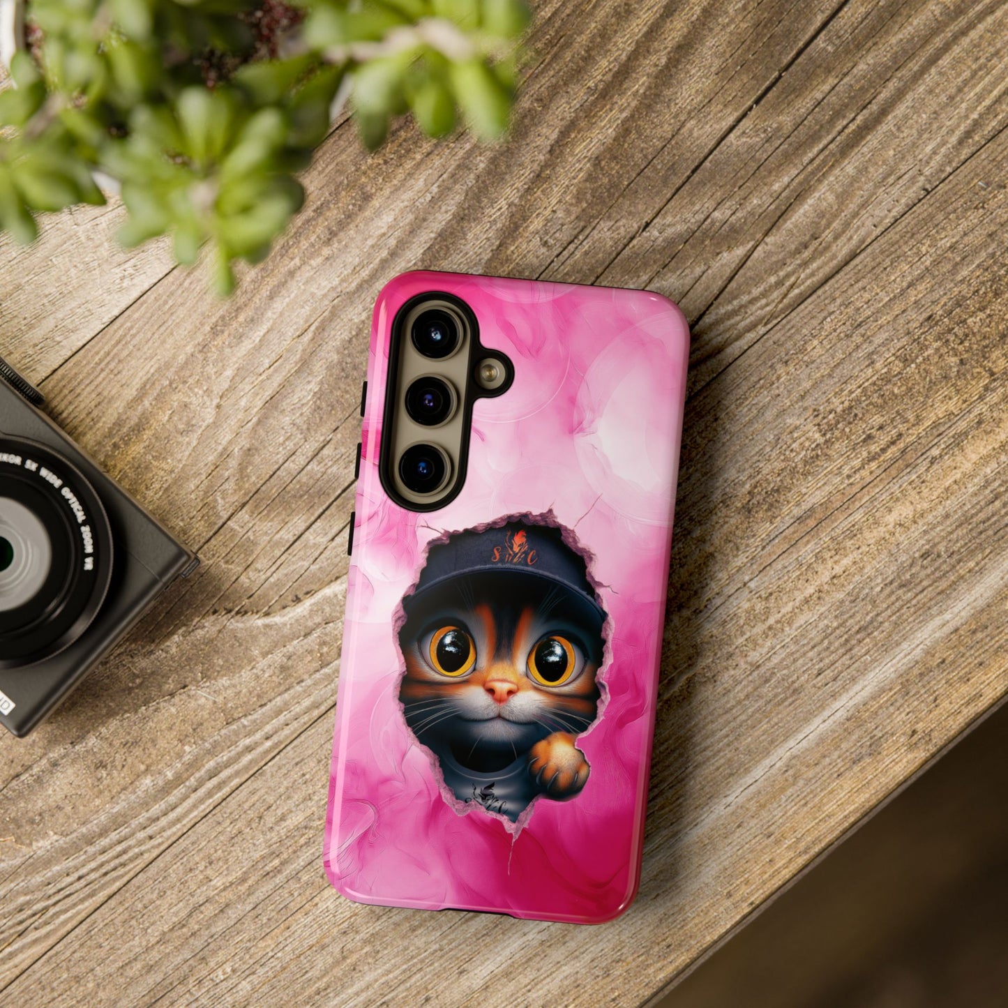 Cat Phone Case, Tough iPhone, Google, Samsung Phone Cover with a Smokey Pink Cat Design, Animal Lover Gift, Cat Phone Case.