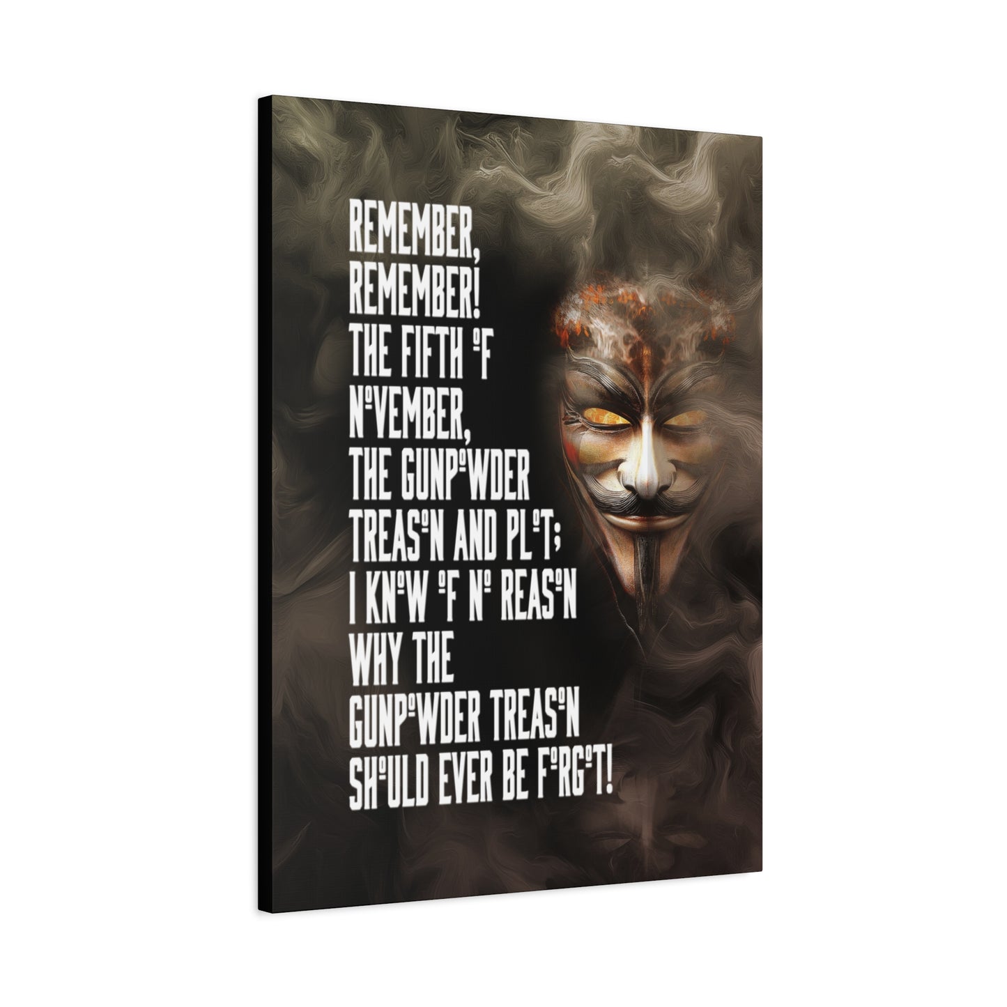 A Vertical Canvas Print of - Guy Fawkes Art, 5th of November Matte Stretched; Wall Decor, Rebel Vibe, Home Office Decor, Gift for History Buffs,