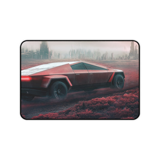 Desk Mat - Futuristic Electric Car Speeding on a Red Planet, Desk Protector, Mouse Pad, Gaming Mouse Pad, Perfect for Home Office.