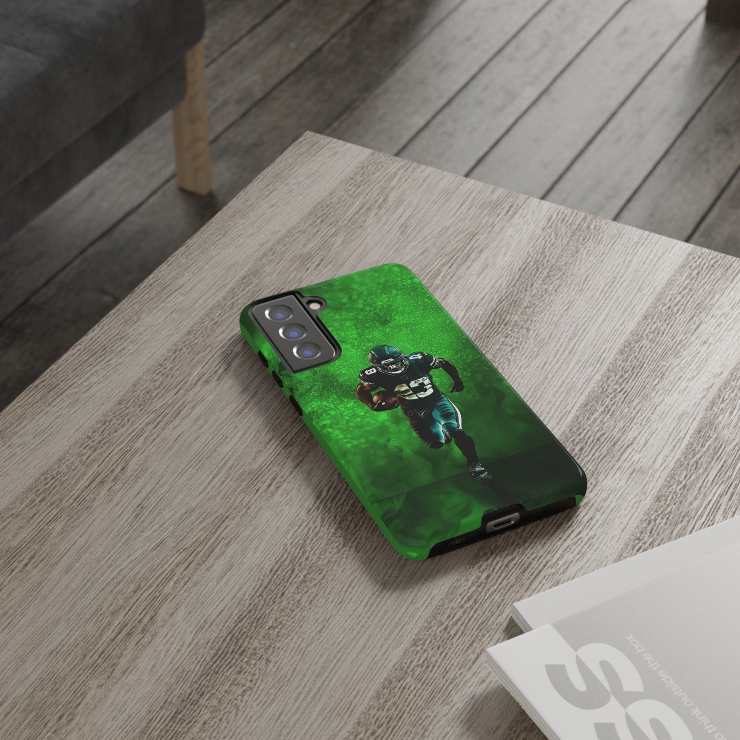 Tough iPhone, Google, Samsung Phone Cover with Green Football Design.