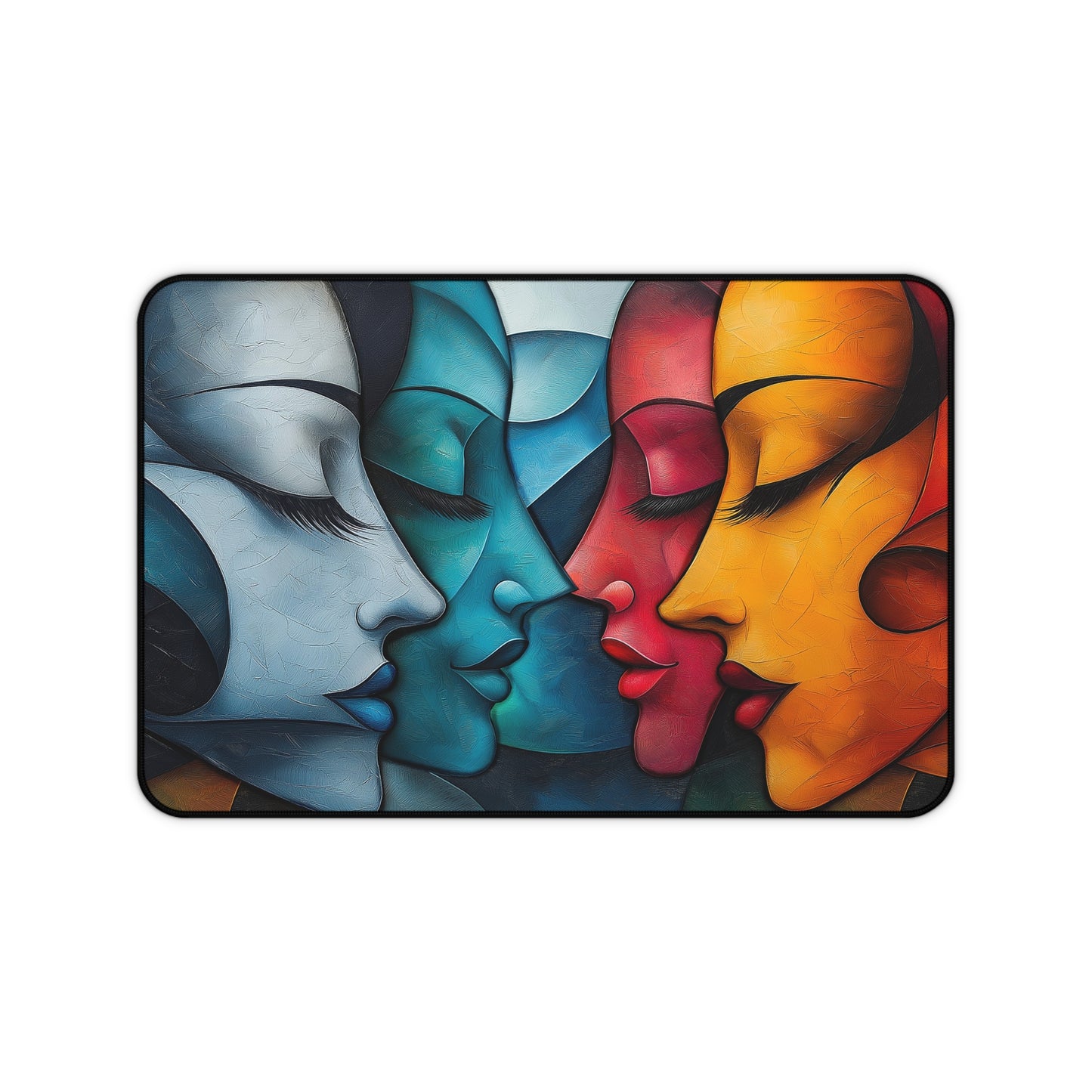 Faces Desk Mat, Faces in an Abstract Cubistic Design for Office Desk Decor, Mouse Pad Table Protector, Gaming Mouse Pad.