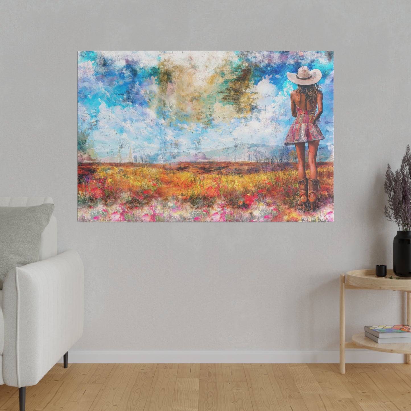 A Horizontal Canvas Art Print of - A Country Girl out in Nature.