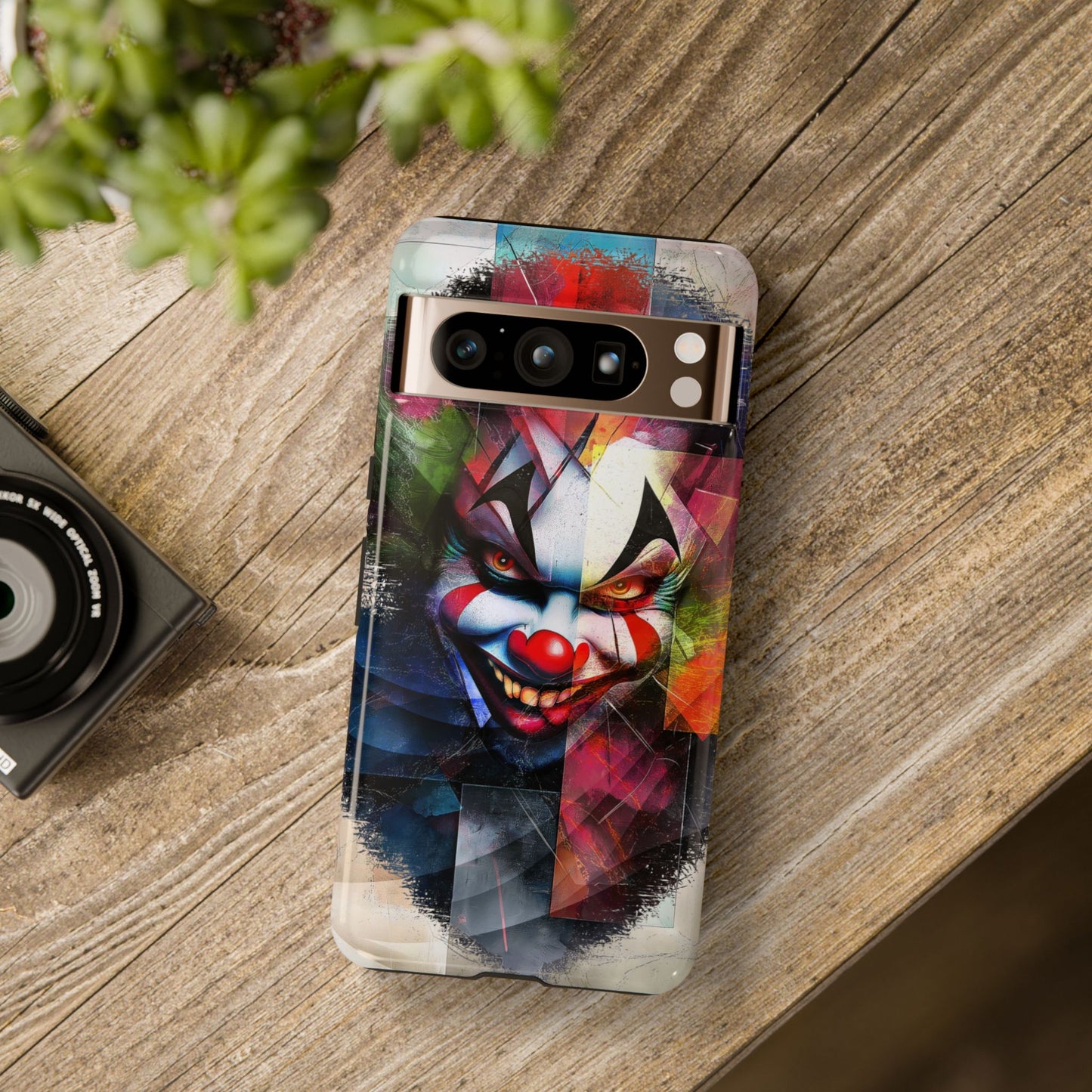 Whimsical Clown iPhone, Google, Samsung Tough Phone Cover. Perfect Gift for Protecting the phones of Movie and Halloween enthusiasts.