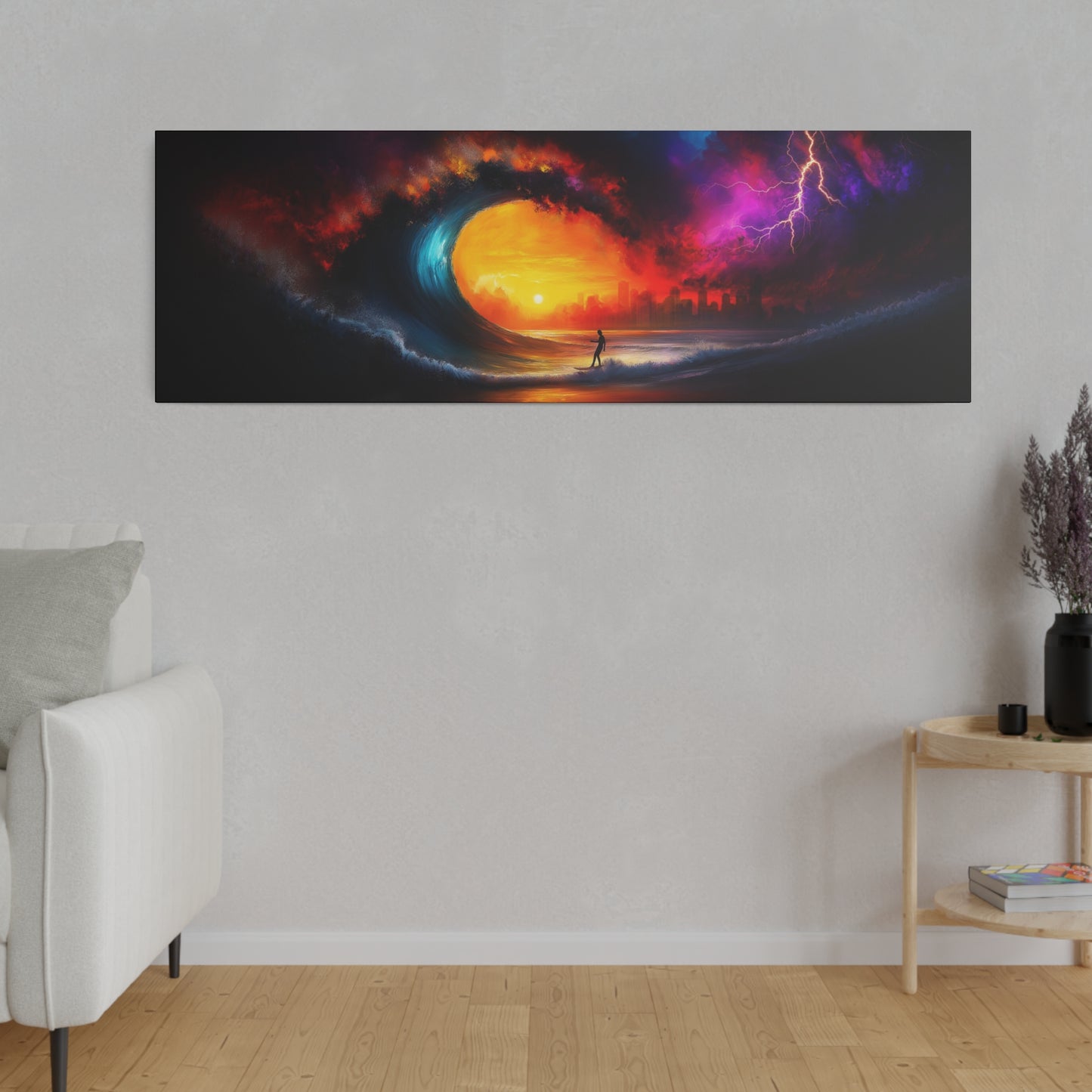 A Horizontal Canvas Print of - Surfing a Storm Oil Painting.