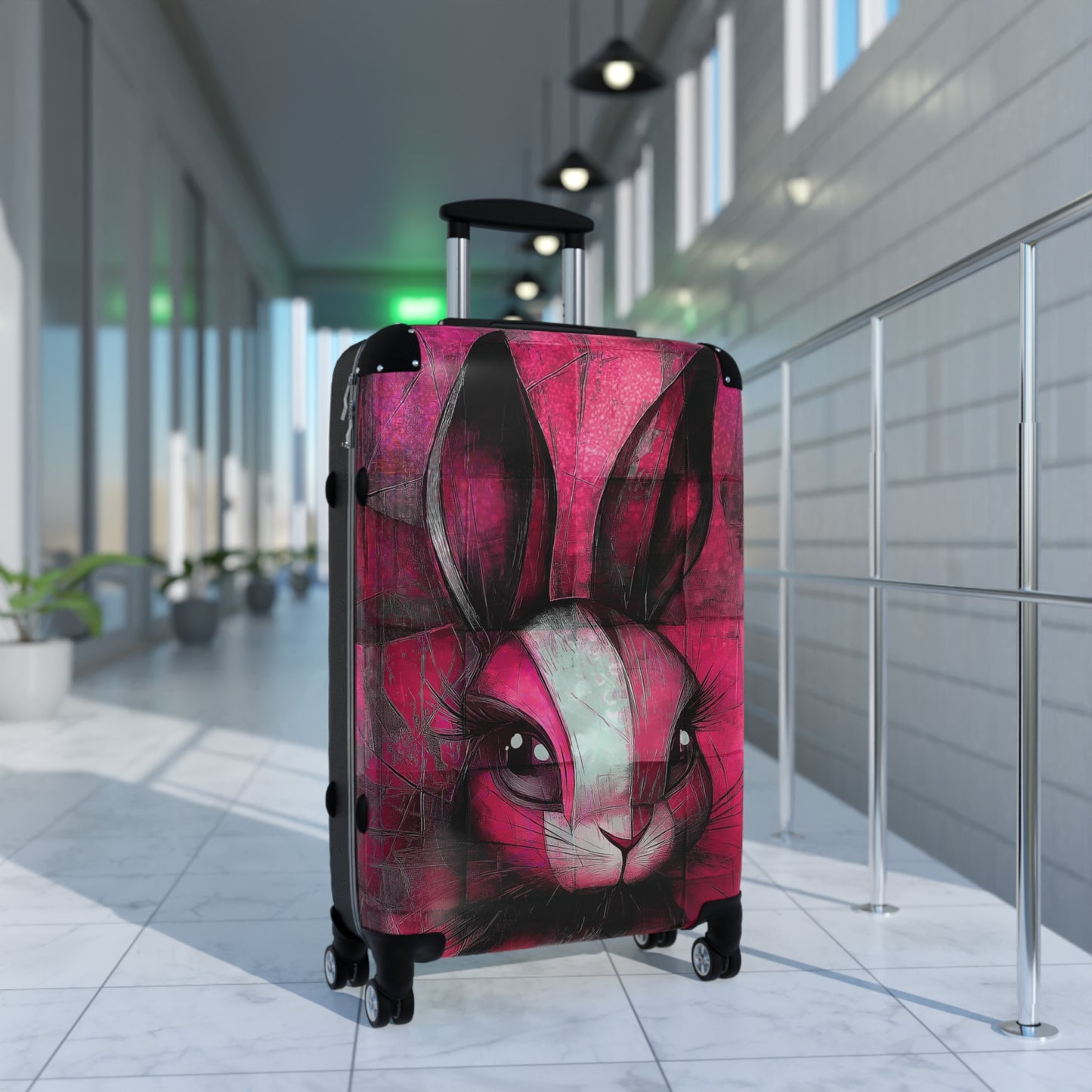 Personalized Pink Bunny Suitcase - Travel Luggage, Rolling Case, Carry On Bag, Kids Travel Accessories, Easter Gifts