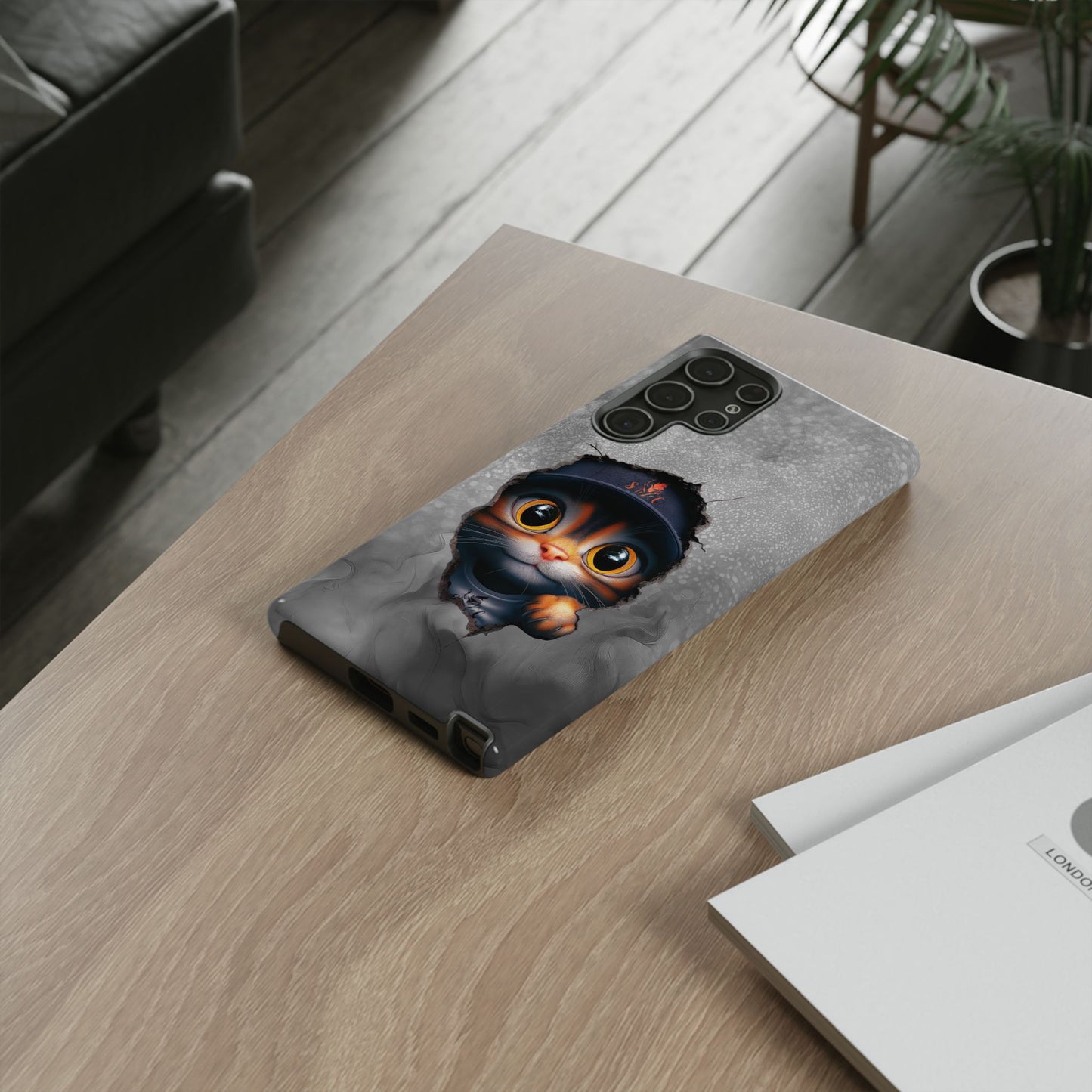 Cat Phone Case, Tough iPhone, Google, Samsung Phone Cover with a Smokey Grey Cat Design, Animal Lover Gift, Cat Phone Case.