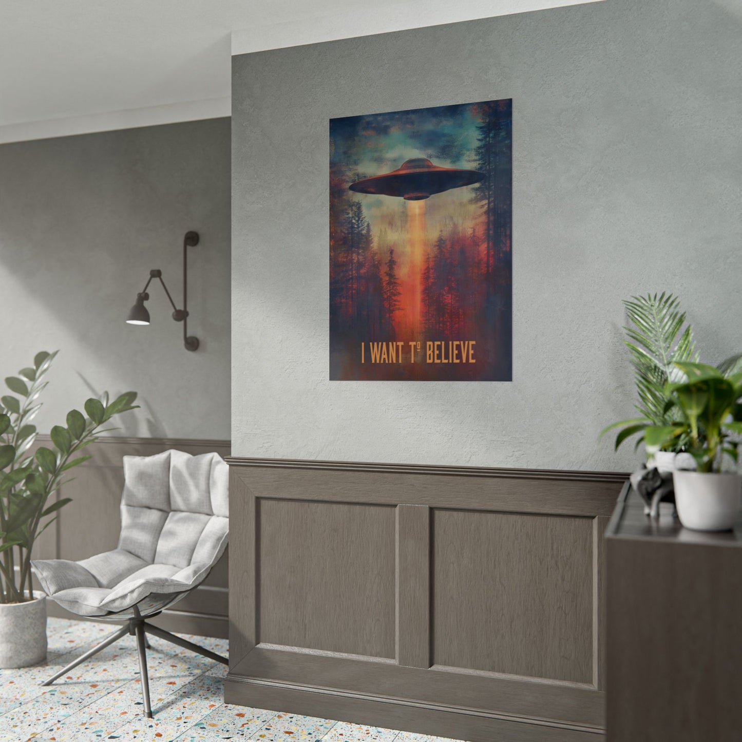 A Vertical Poster Print of - I Want to Believe Rolled Poster Art Print, UFO Wall Decor, X-Files Fan Gift.