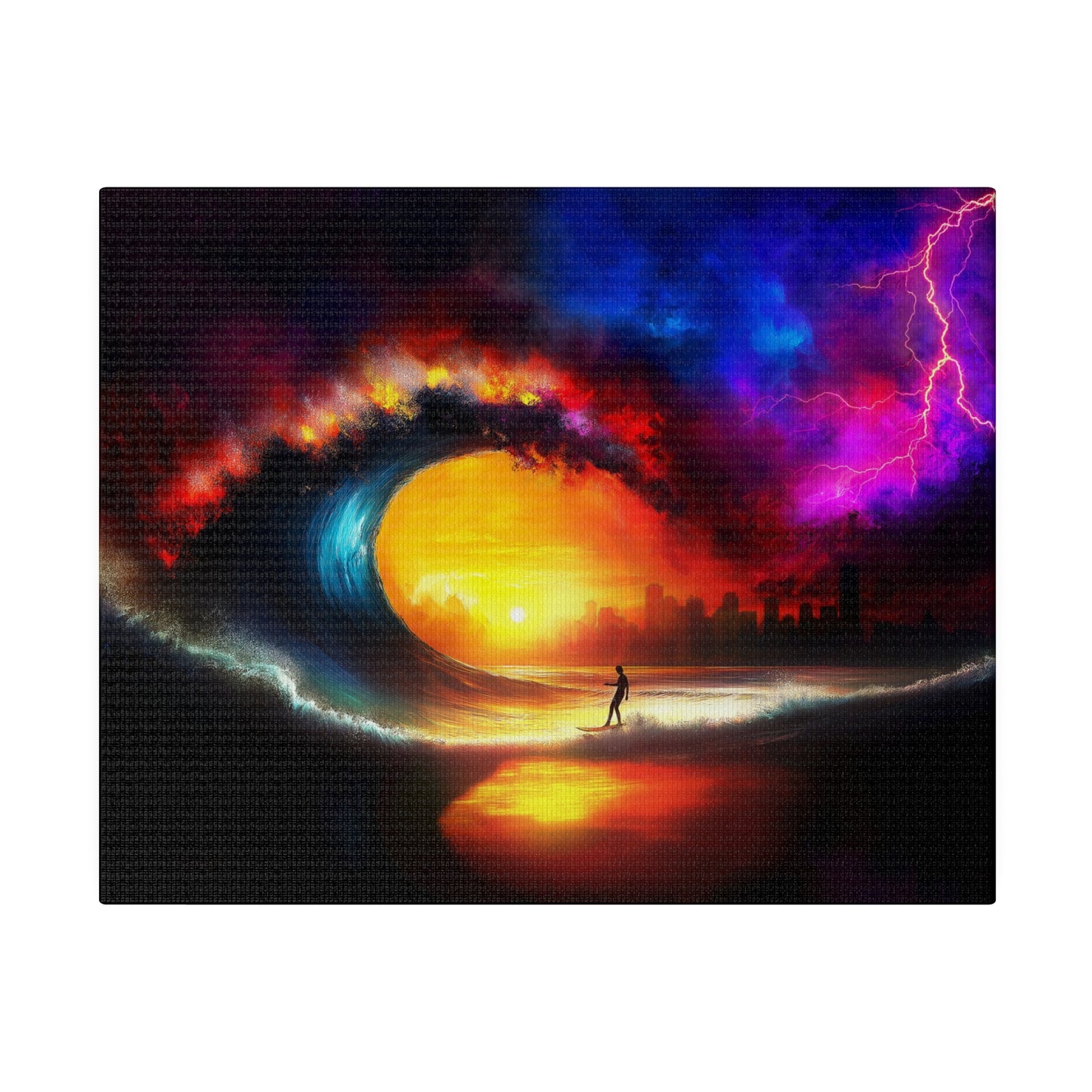 A Horizontal Canvas Print of - Surfing a Storm Oil Painting.