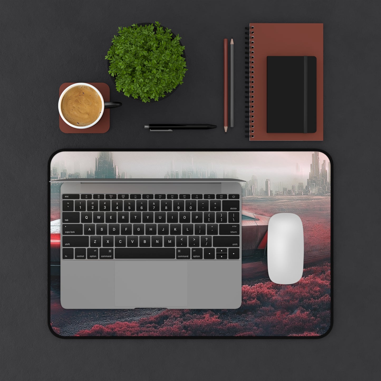 Desk Mat - Futuristic Electric Car Speeding on a Red Planet, Desk Protector, Mouse Pad, Gaming Mouse Pad, Perfect for Home Office.