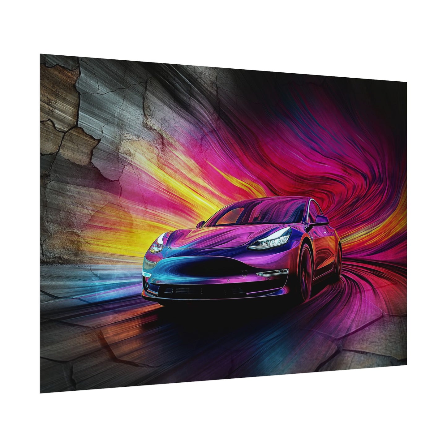 A Horizontal Poster Print of - A Modern Car Speeding Through a Tunnel.