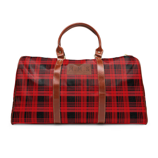 Custom Plaid Waterproof Travel Bag, Personalized Duffle Bag, Monogrammed Luggage, Checkered Weekender, Tartan Overnight Bag