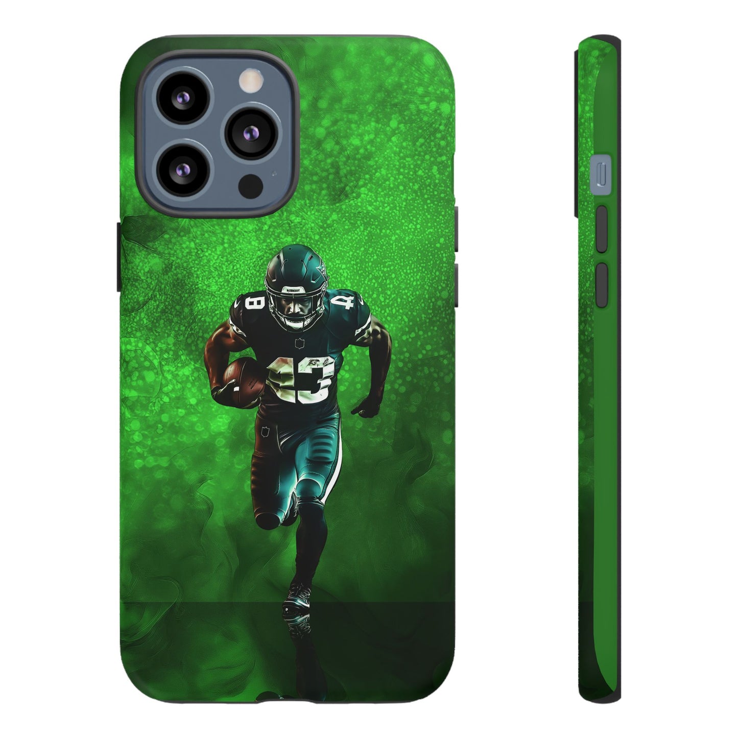 Tough iPhone, Google, Samsung Phone Cover with Green Football Design.