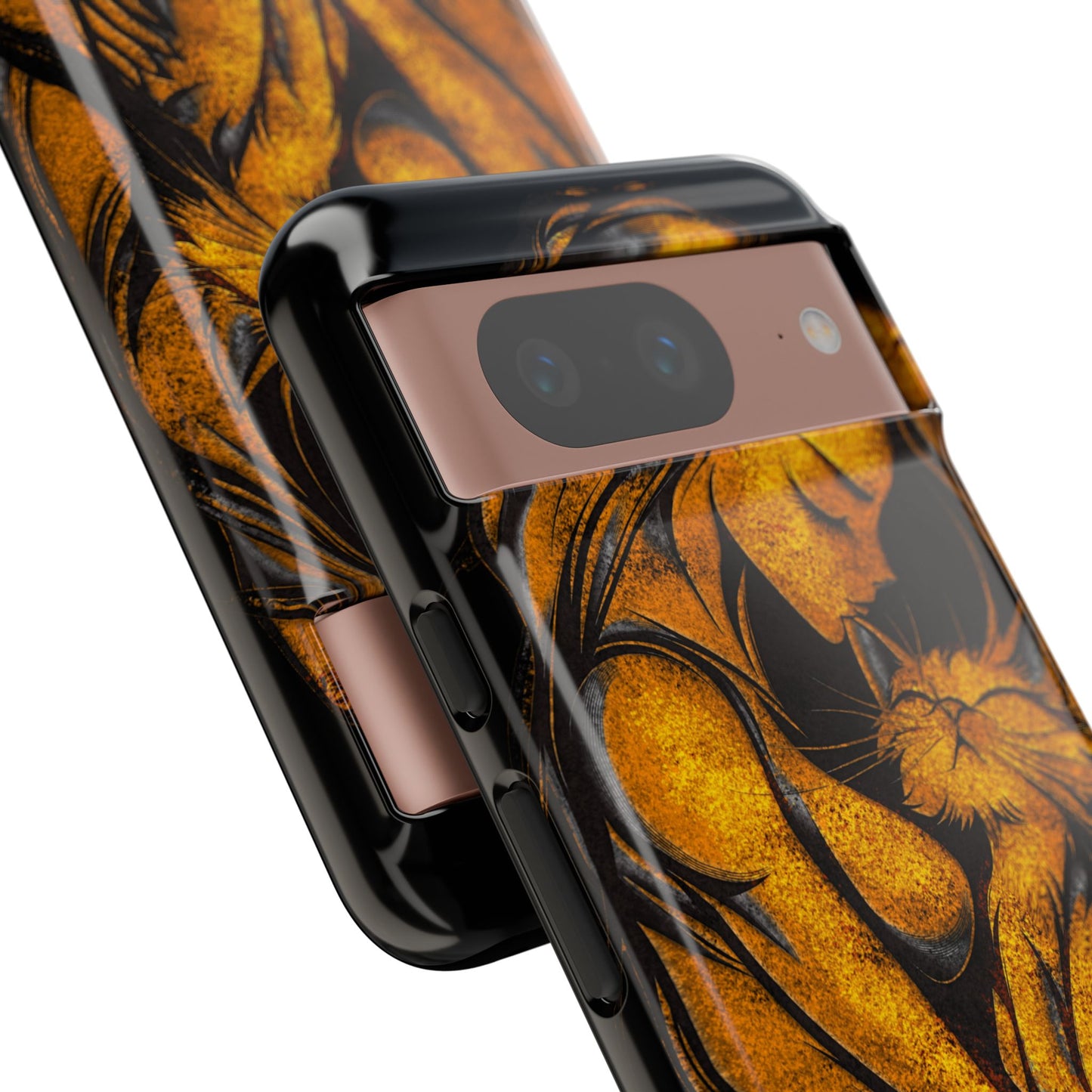 Phone Tough Case, Woman Hugging Cat, Gold on Black, Gift for Cat Lovers, Protective Case, Mobile Accessories