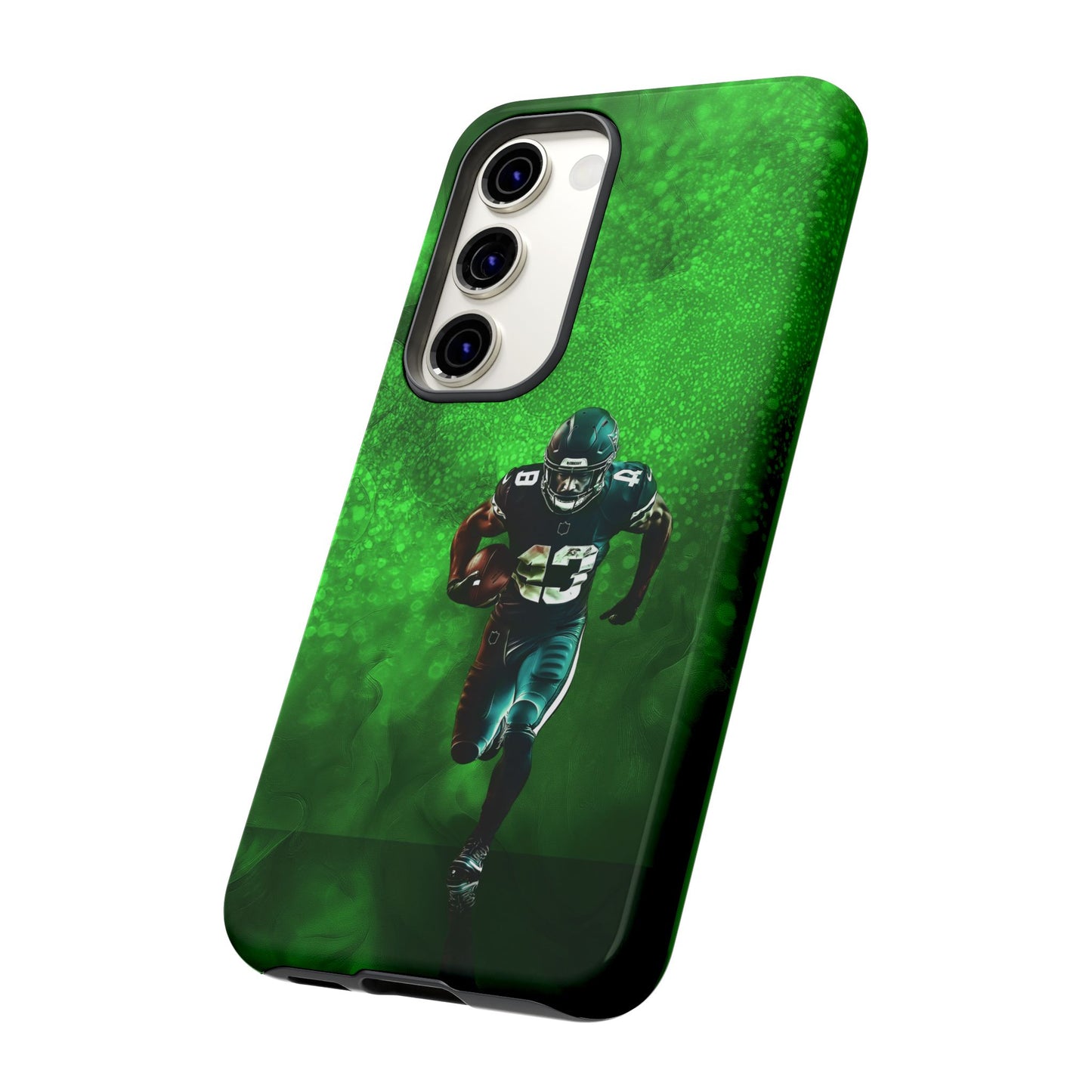 Tough iPhone, Google, Samsung Phone Cover with Green Football Design.