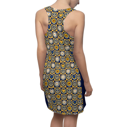 Retro Floral Heart Mosaic Racerback Dress — Bright Boho AOP Summer Dress