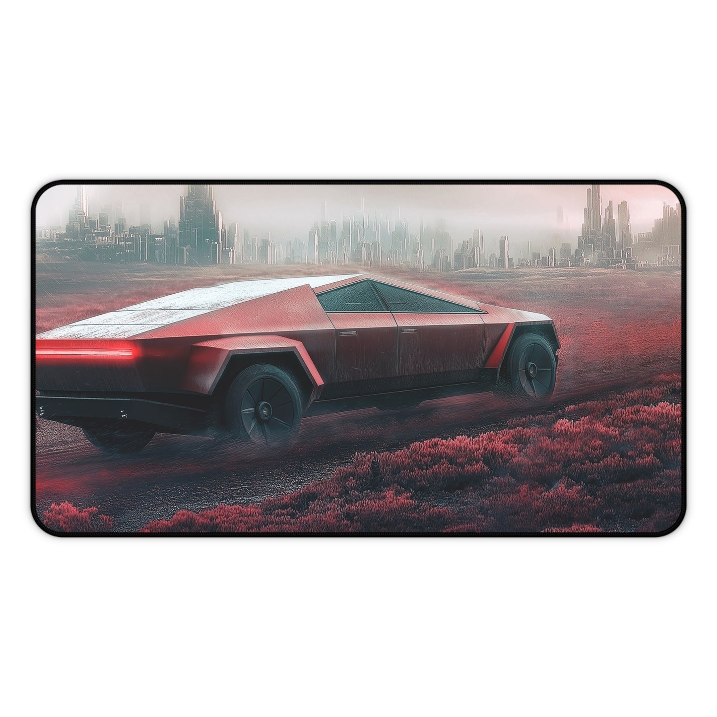 Desk Mat - Futuristic Electric Car Speeding on a Red Planet, Desk Protector, Mouse Pad, Gaming Mouse Pad, Perfect for Home Office.