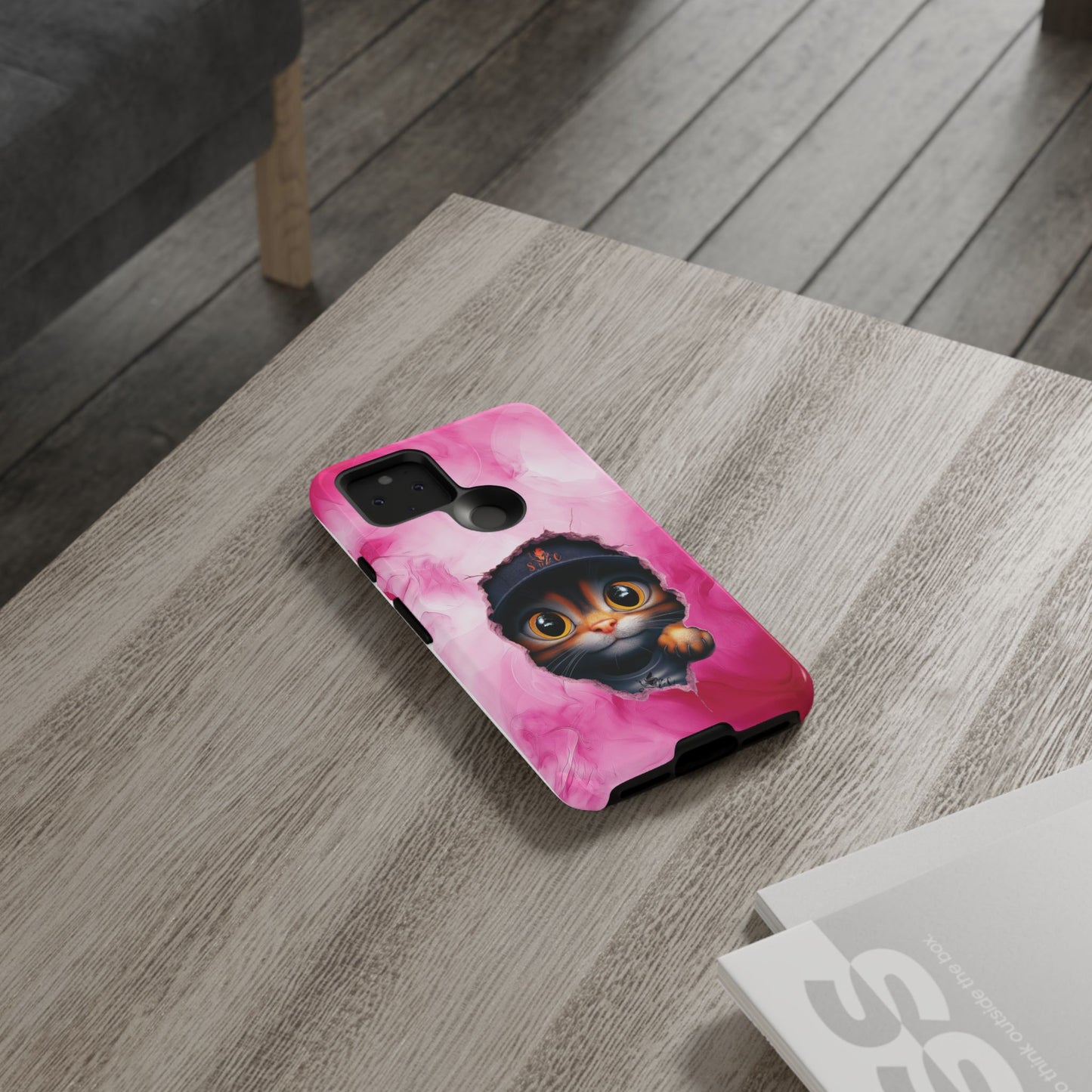 Cat Phone Case, Tough iPhone, Google, Samsung Phone Cover with a Smokey Pink Cat Design, Animal Lover Gift, Cat Phone Case.