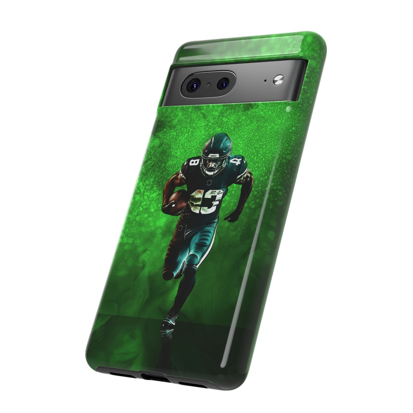 Tough iPhone, Google, Samsung Phone Cover with Green Football Design.