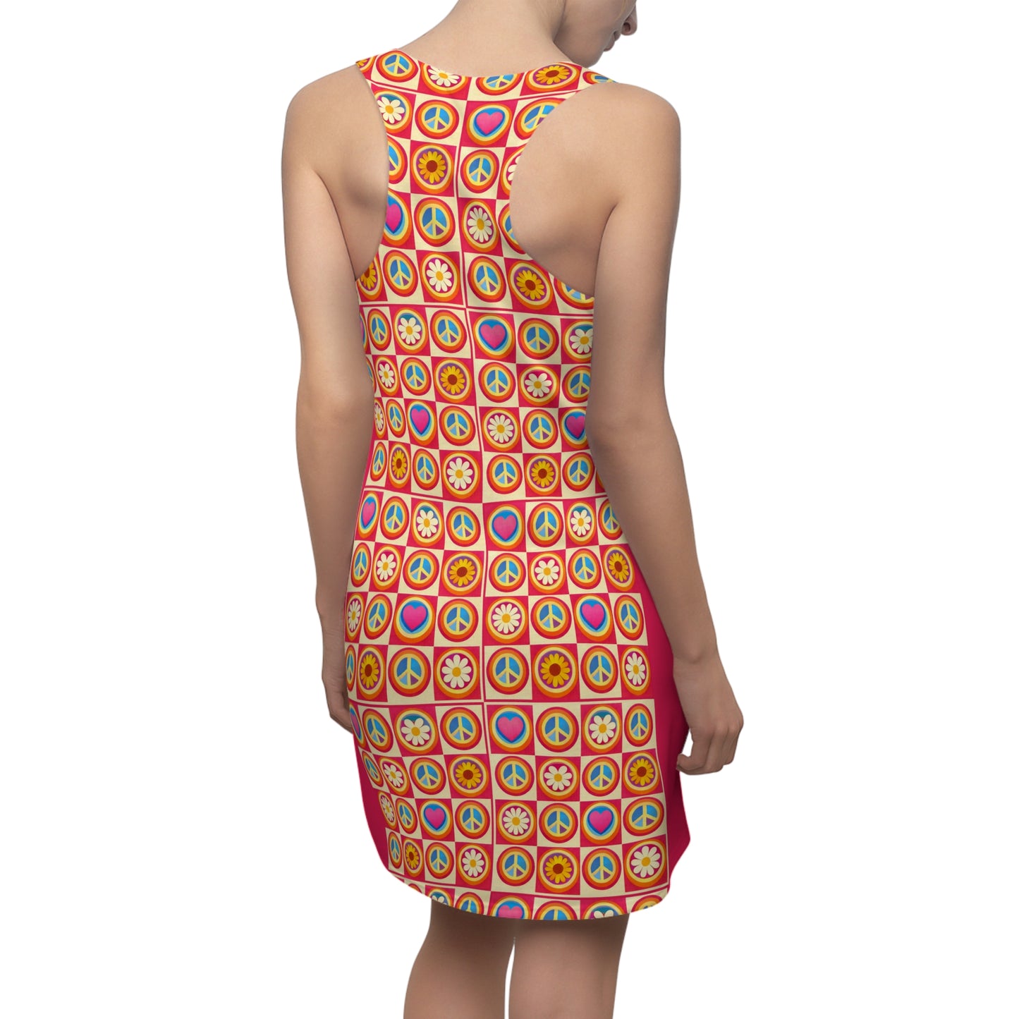 Retro Floral Heart Mosaic Racerback Dress — Bright Boho AOP Summer Dress