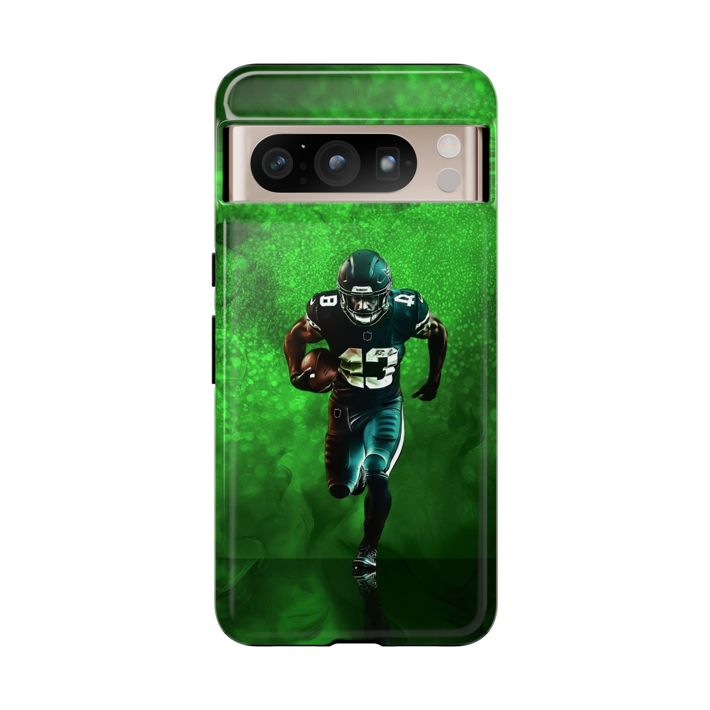 Tough iPhone, Google, Samsung Phone Cover with Green Football Design.