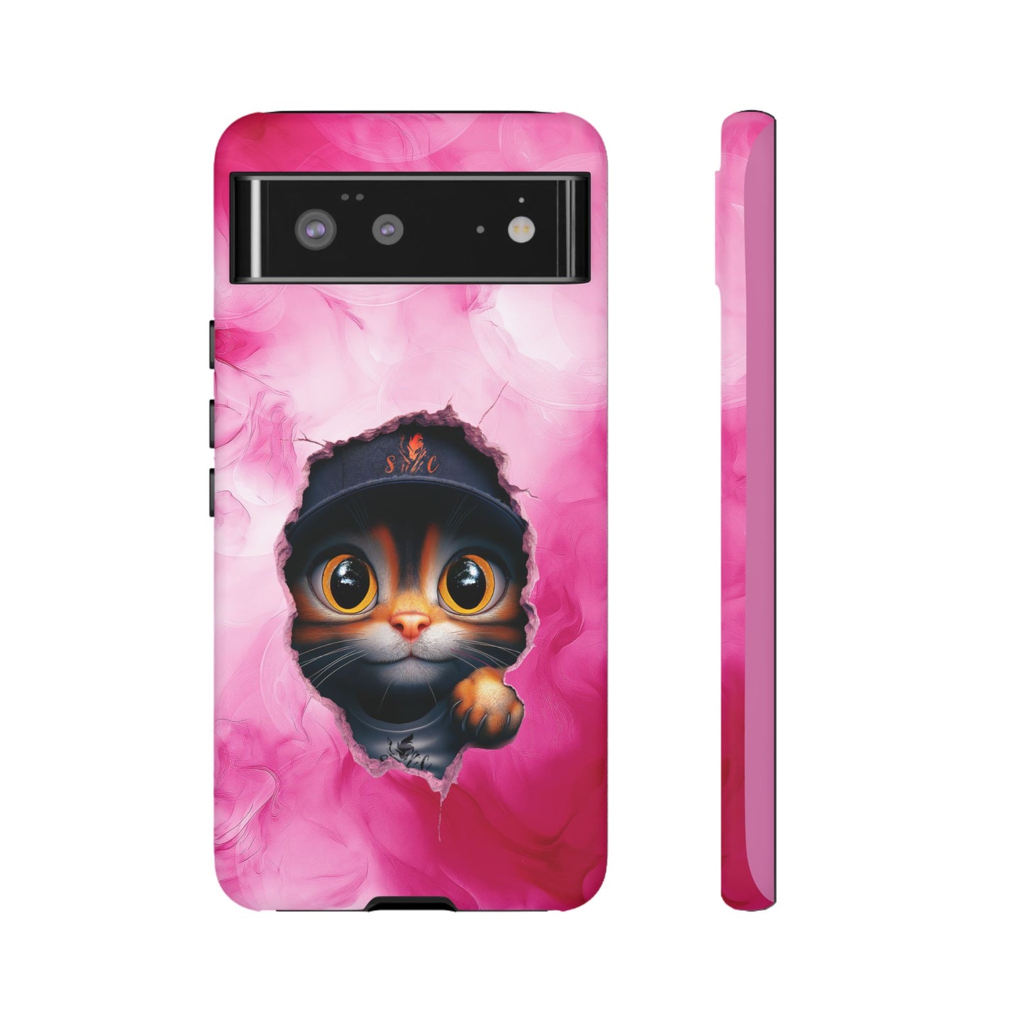 Cat Phone Case, Tough iPhone, Google, Samsung Phone Cover with a Smokey Pink Cat Design, Animal Lover Gift, Cat Phone Case.